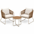3-teiliges Gartenmöbel-Set mit 2 Sesseln 70 × 68 × 78 cm und rundem Tisch Ø 60 × 45 cm, Beige/Braun