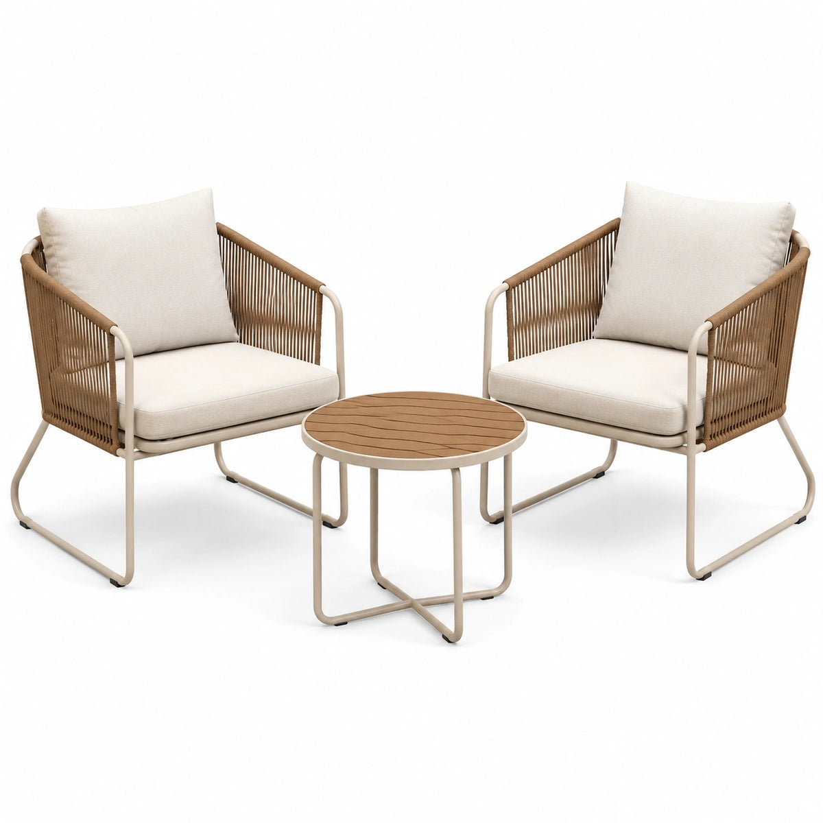 3-teiliges Gartenmöbel-Set mit 2 Sesseln 70 × 68 × 78 cm und rundem Tisch Ø 60 × 45 cm, Beige/Braun