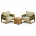 3-teiliges Lounge-Set Naturholz/Grün mit 2 Sesseln und Tisch, Sessel 73 × 75 × 76 cm, Tisch 50 × 50 × 45 cm