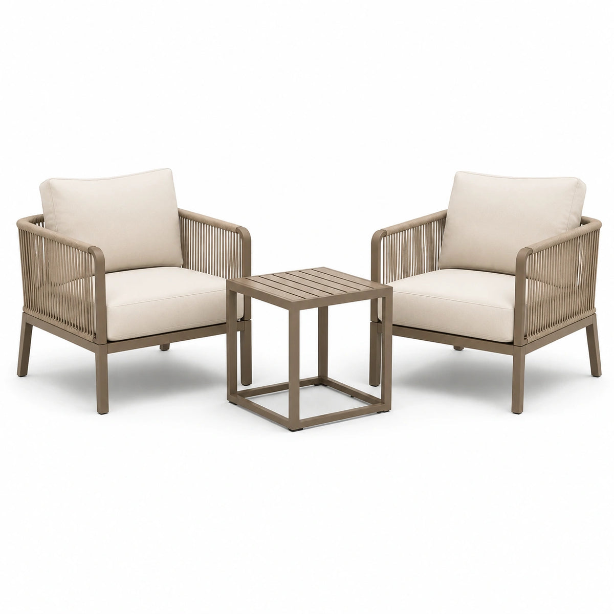 3-teiliges Gartenmöbel-Set mit 2 Sesseln und Beistelltisch, Beige/Braun, Sessel 72 × 68 × 78 cm, Tisch 50 × 50 × 45 cm