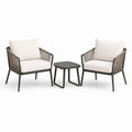 3-teiliges Gartenmöbelset mit 2 Sesseln und Beistelltisch, Schwarz/Beige/Braun, Sessel 68 × 70 × 78 cm, Tisch 50 × 50 × 45 cm