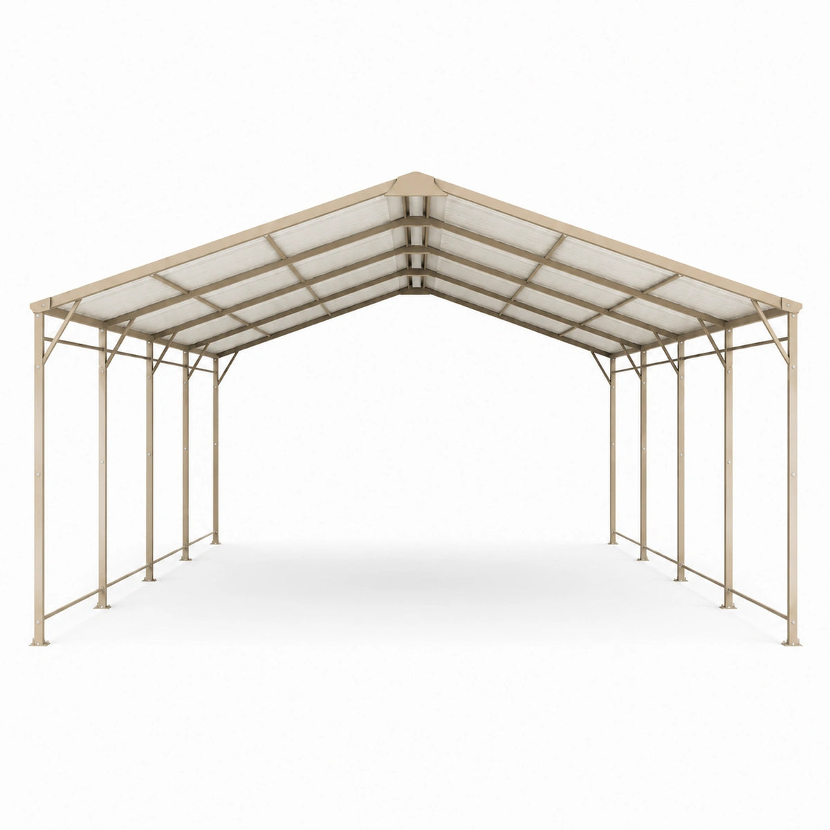 Freistehende Stahlkonstruktion 600 × 300 × 270 cm mit Polycarbonat-Satteldach, Beige/Transparent