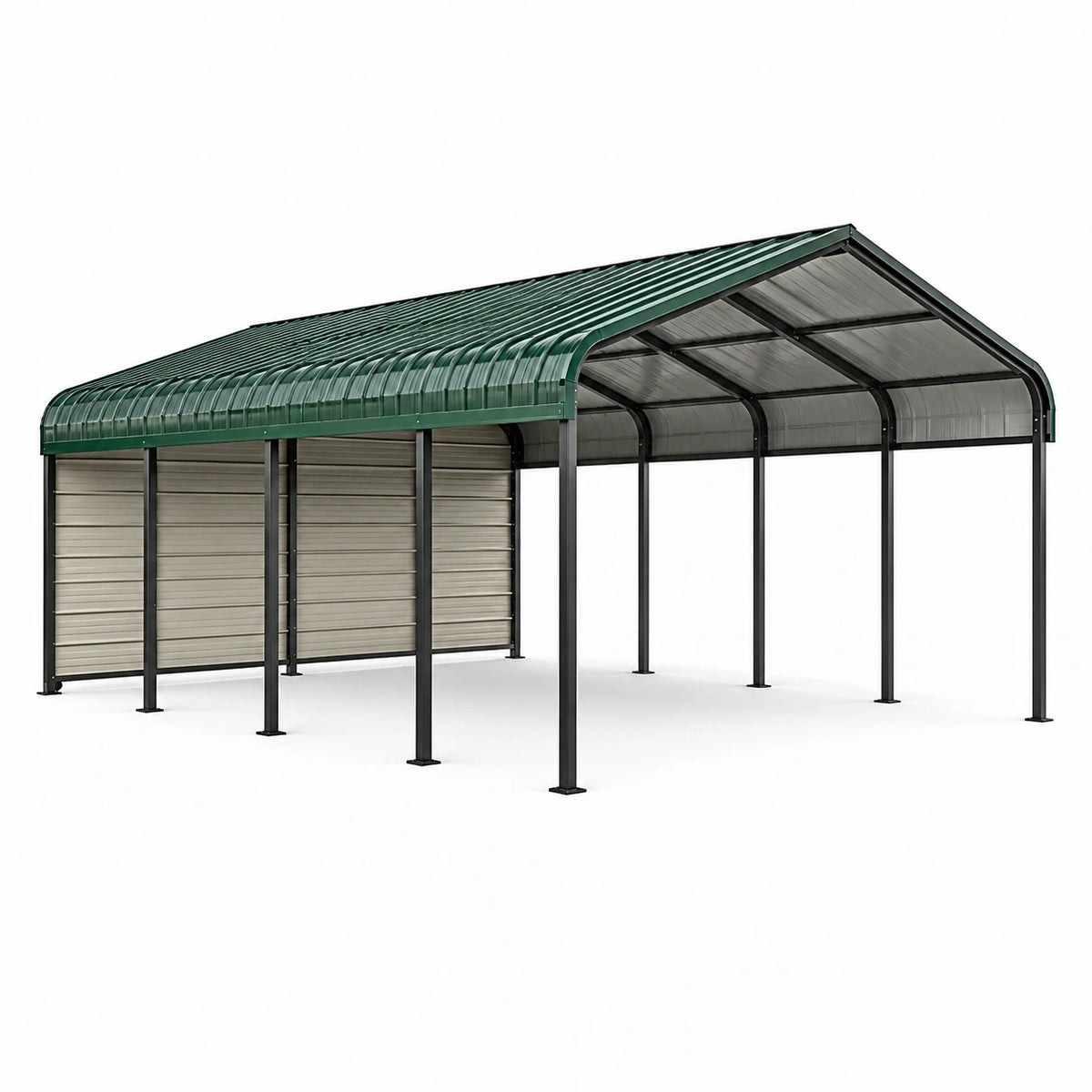 Stahl-Carport mit Polycarbonatdach und Seitenwand, 600 x 300 x 270 cm, Grün/Schwarz/Grau