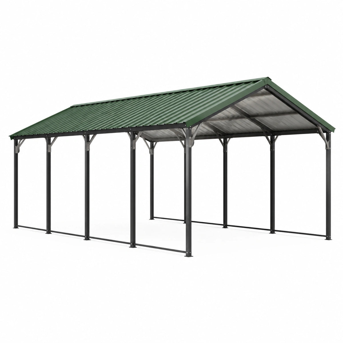Freistehender Stahl-Carport 600 × 300 × 270 cm mit grünem Satteldach, Grün/Schwarz