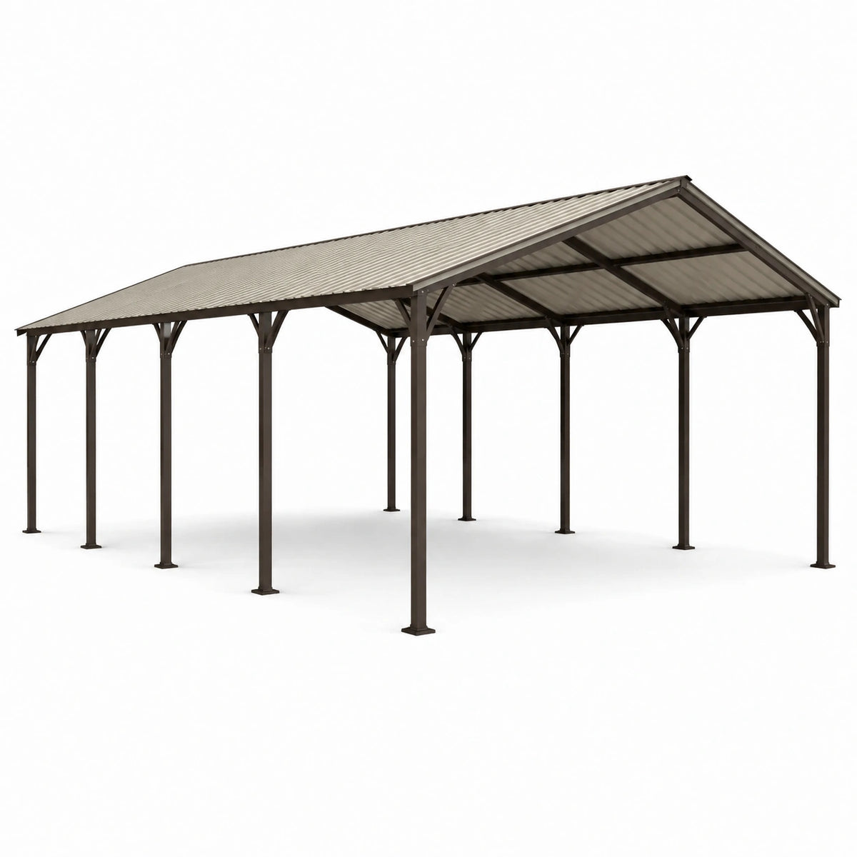 Doppelcarport aus Stahl mit Wellblech-Satteldach, 600 × 600 × 270 cm, Dunkelbraun/Grau