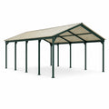 Doppelcarport aus Stahl mit Metalldach, 600 × 300 × 270 cm, Dunkelgrün/Creme
