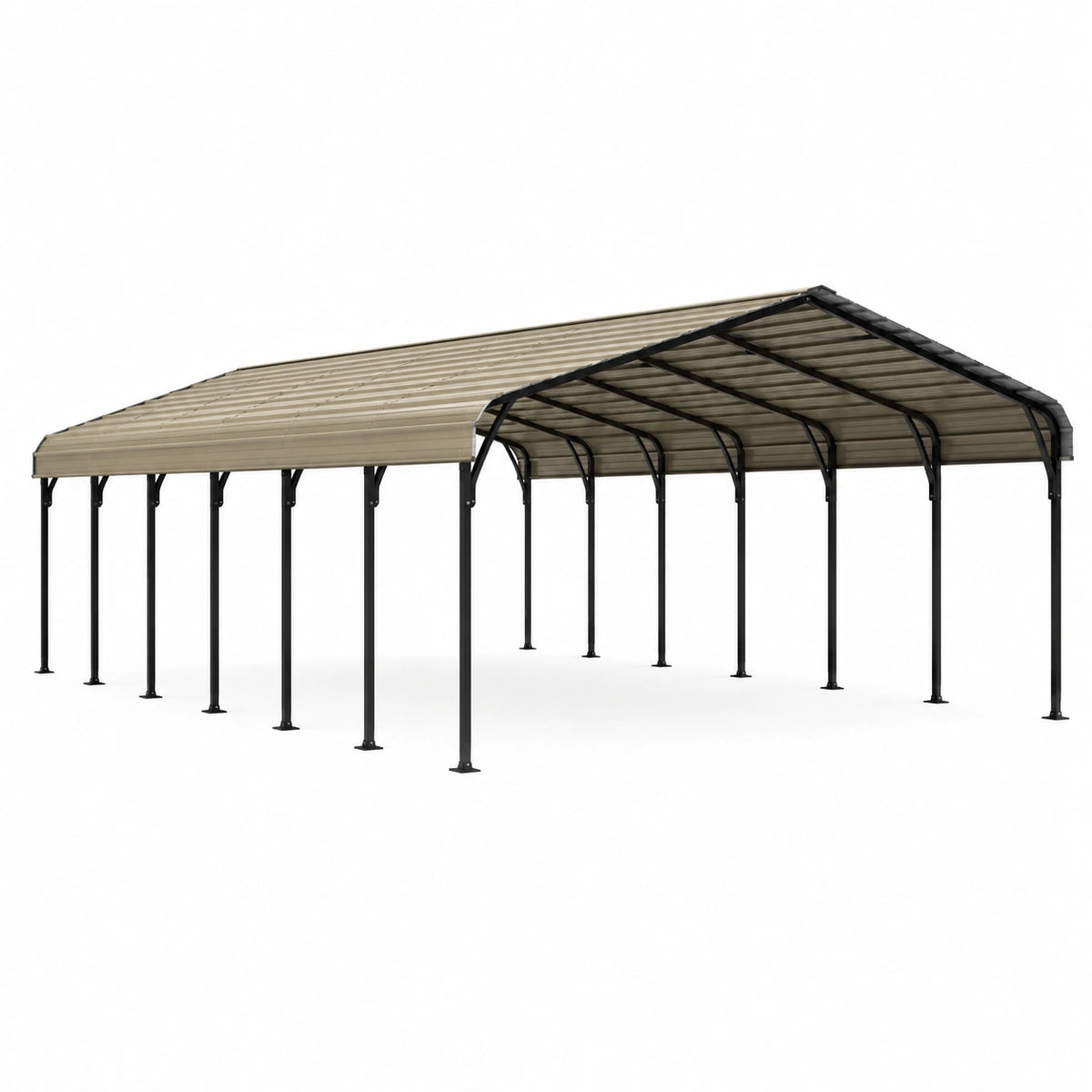Stahl-Carport mit Polycarbonatdach, 600 × 600 × 270 cm, Beige/Schwarz