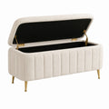Gepolsterte Stauraumbank 120 × 45 × 50 cm in Creme mit Klappdeckel und goldfarbenen Metallfüßen