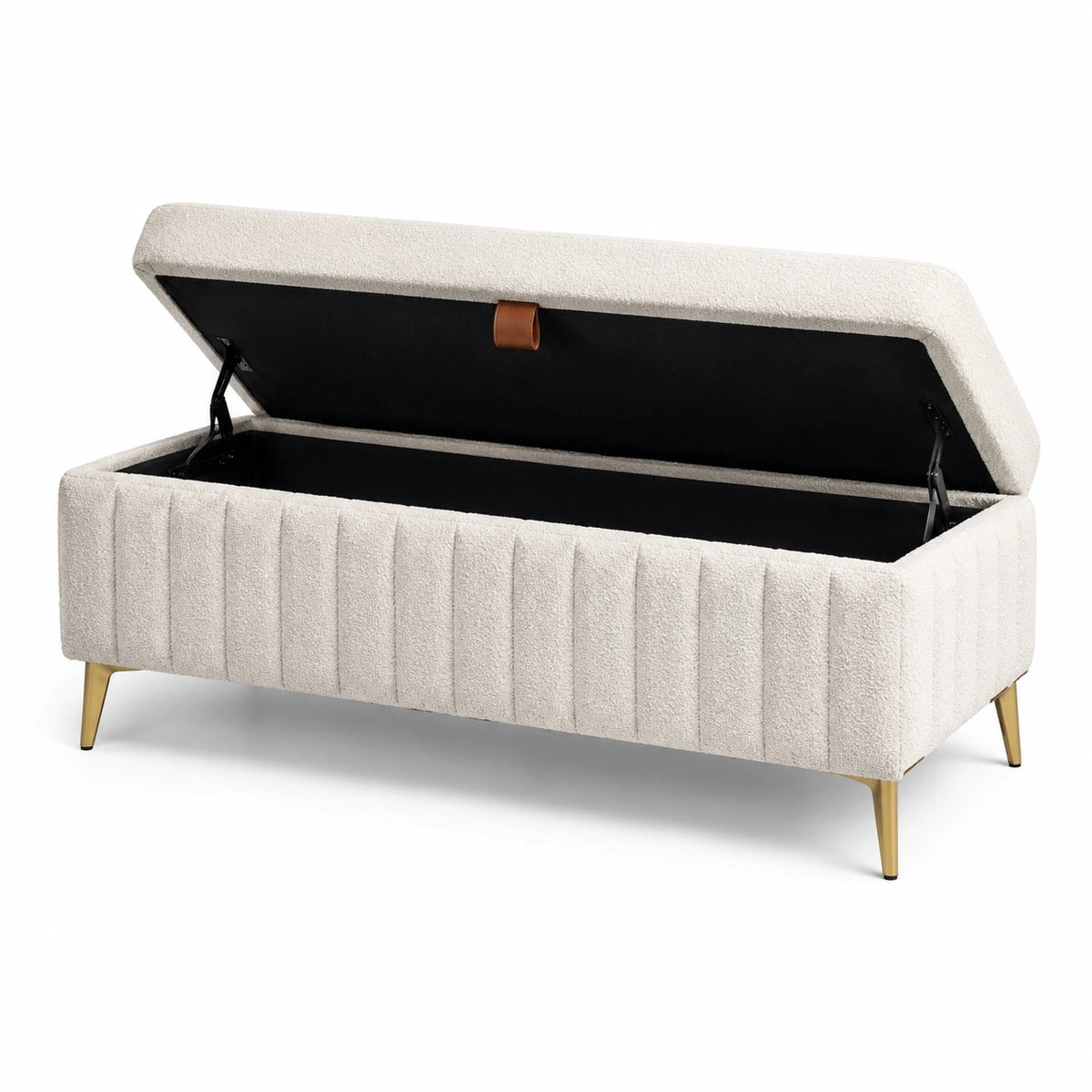 Gepolsterte Sitzbank mit Stauraum, Teddybezug in Creme, 120 × 45 × 48 cm