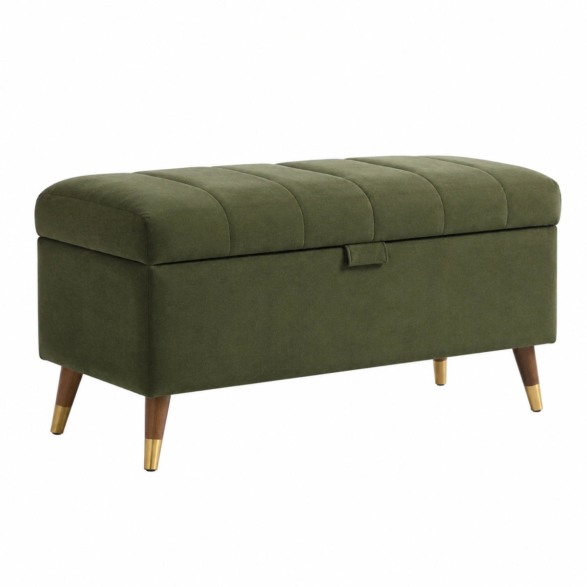 Sitzbank mit Stauraum im Retro-Stil, olivgrün, 100 × 40 × 46 cm