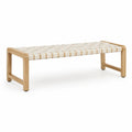 Sitzbank 120 × 40 × 45 cm aus naturfarbenem Holz mit cremefarbenem Gurtgeflecht