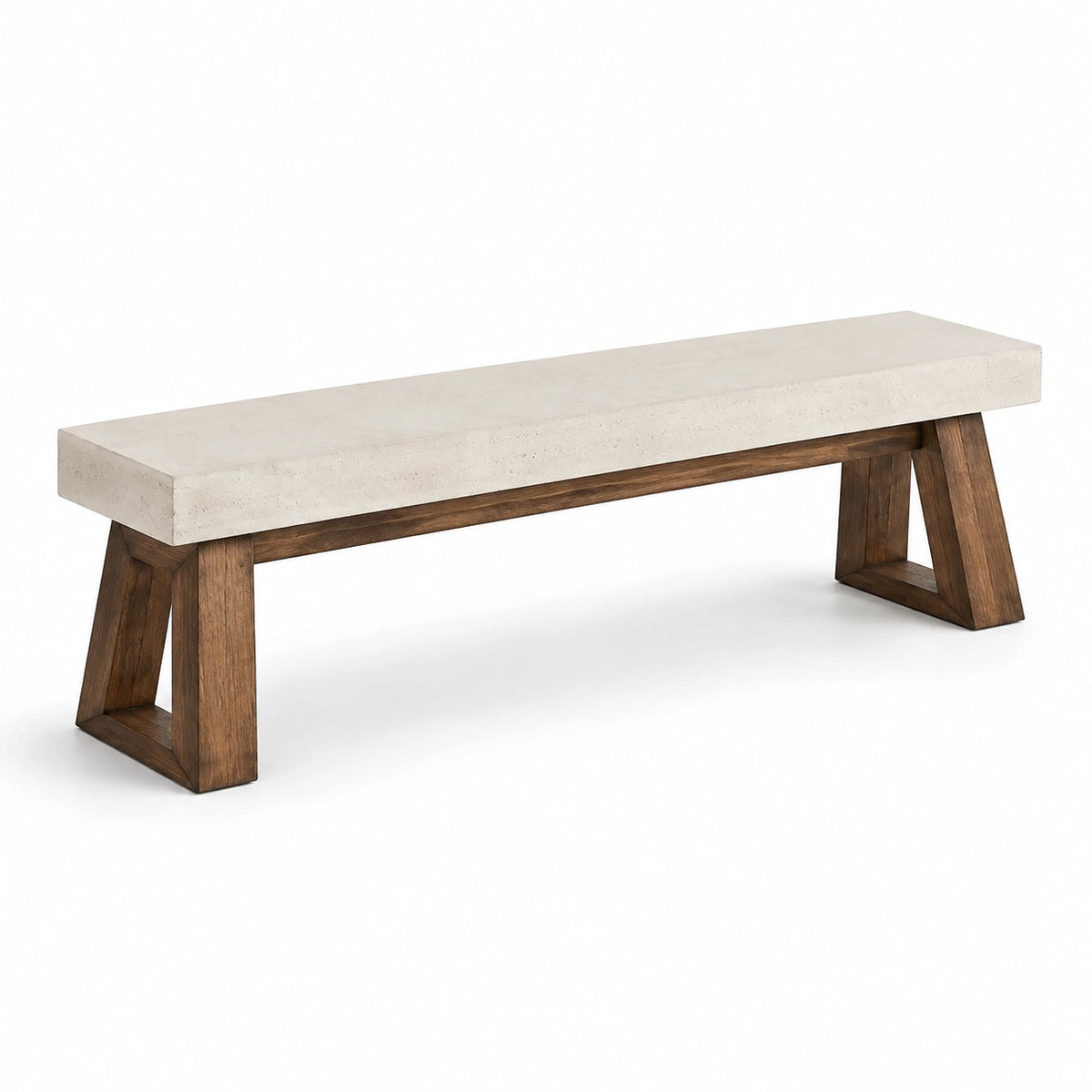 Sitzbank 180 × 40 × 45 cm mit Betonplatte und Holzgestell in Beige und Braun