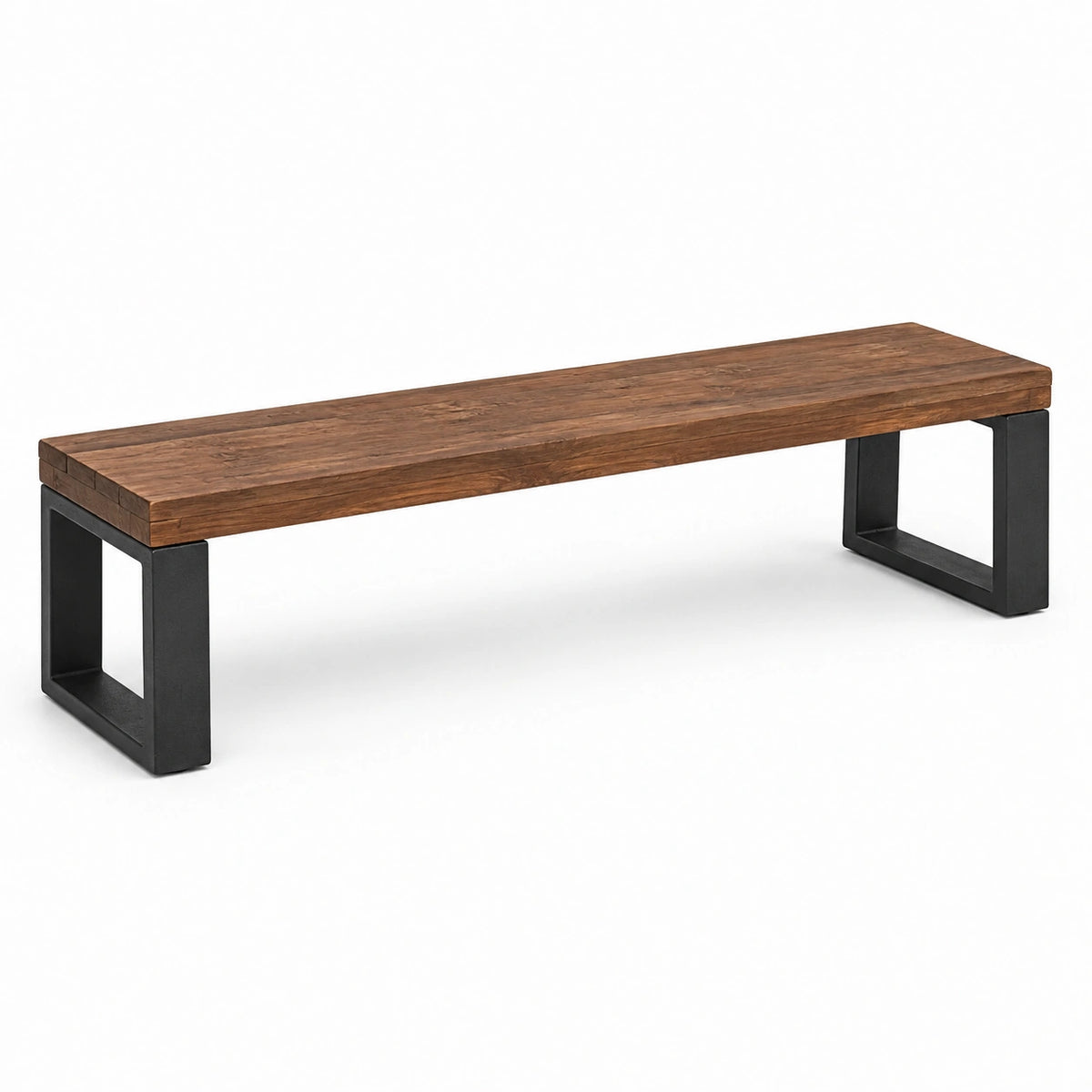 Sitzbank im Industriestil aus Holz und Metall, Braun/Schwarz, 180 × 35 × 45 cm