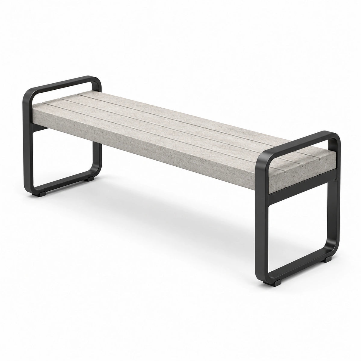 Moderne Gartenbank aus Beton und Metall, Grau/Schwarz, 150 × 40 × 45 cm