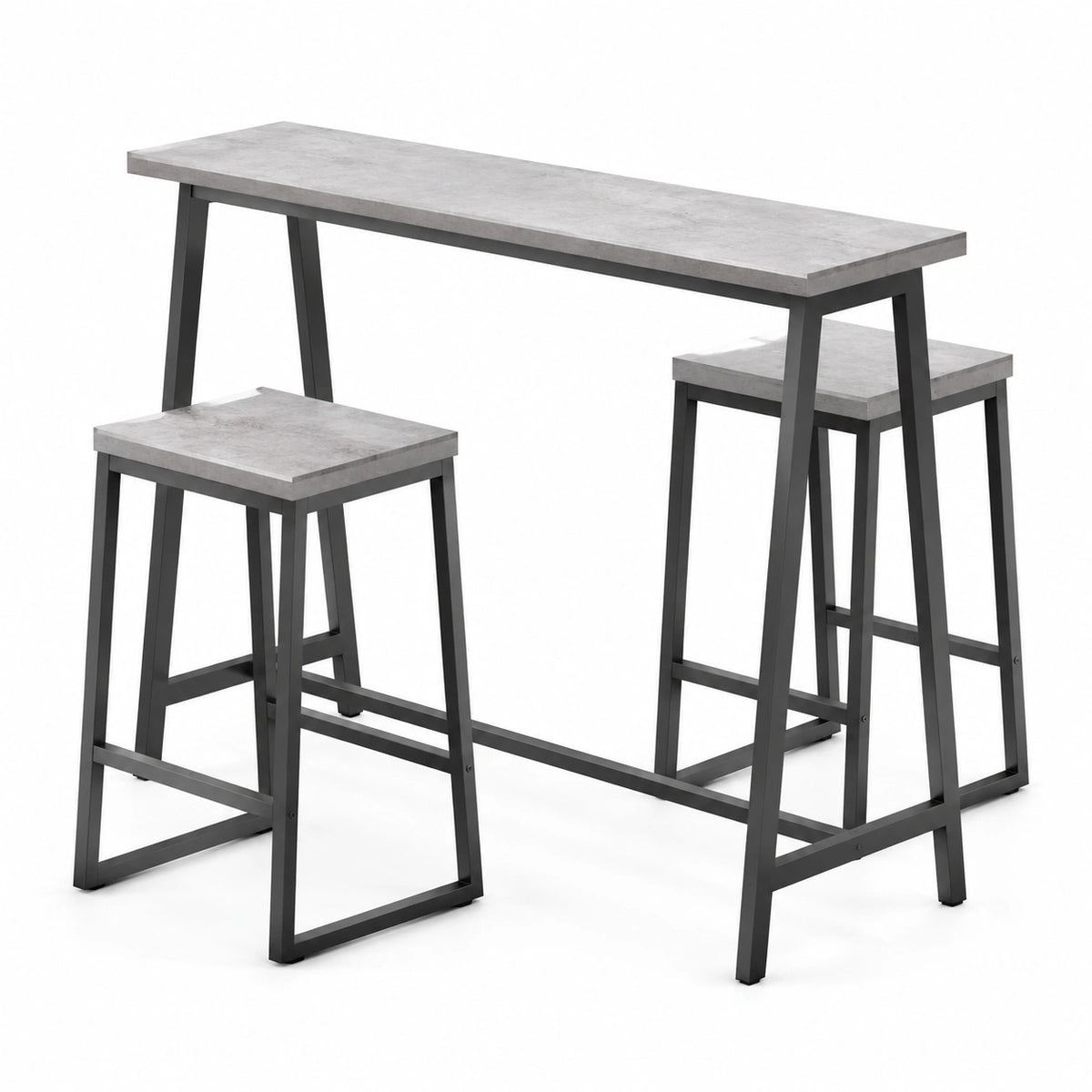 Bartisch-Set mit 2 Barhockern, 120 x 40 x 95 cm, Betonoptik Grau/Schwarz