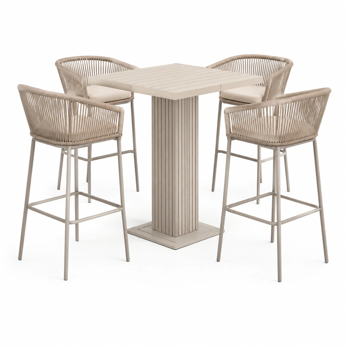 5-teiliges Barset für Garten und Terrasse in Beige, Tisch 60 × 60 × 105 cm mit 4 Barhockern