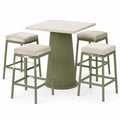 5-teiliges Bartisch-Set in Olivgrün, Beige und Weiß, 120 x 120 x 106 cm, mit 4 Hockern 45 x 45 x 75 cm