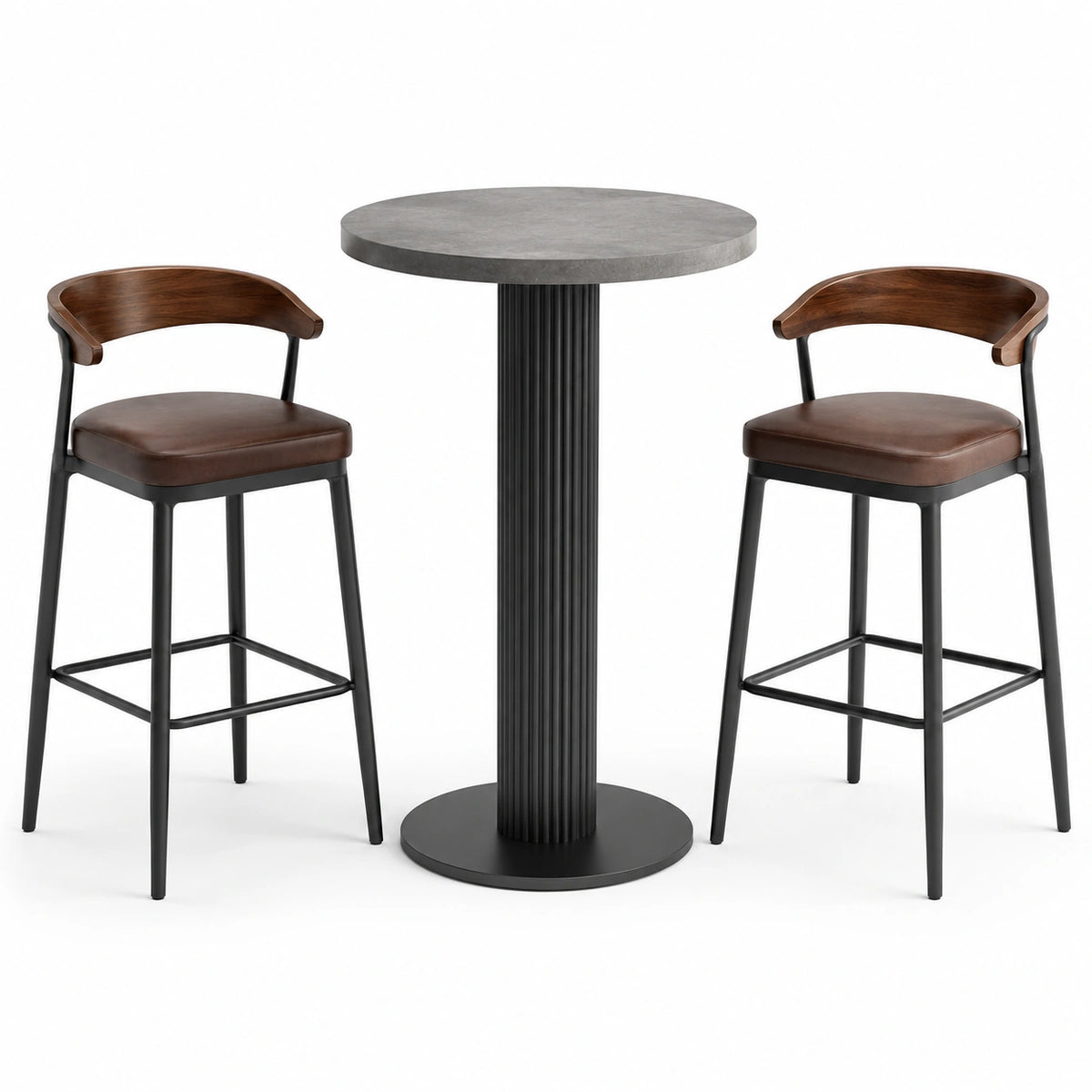 3-teiliges Bartisch-Set mit 2 Barhockern, Tisch Ø 80 x 105 cm, Hocker 48 x 52 x 98 cm, Grau/Braun/Schwarz
