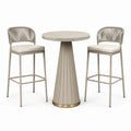 3-teiliges Bartisch-Set in Beige, Creme und Gold – Tisch Ø 80 x 105 cm, 2 Hocker je 50 x 53 x 104 cm