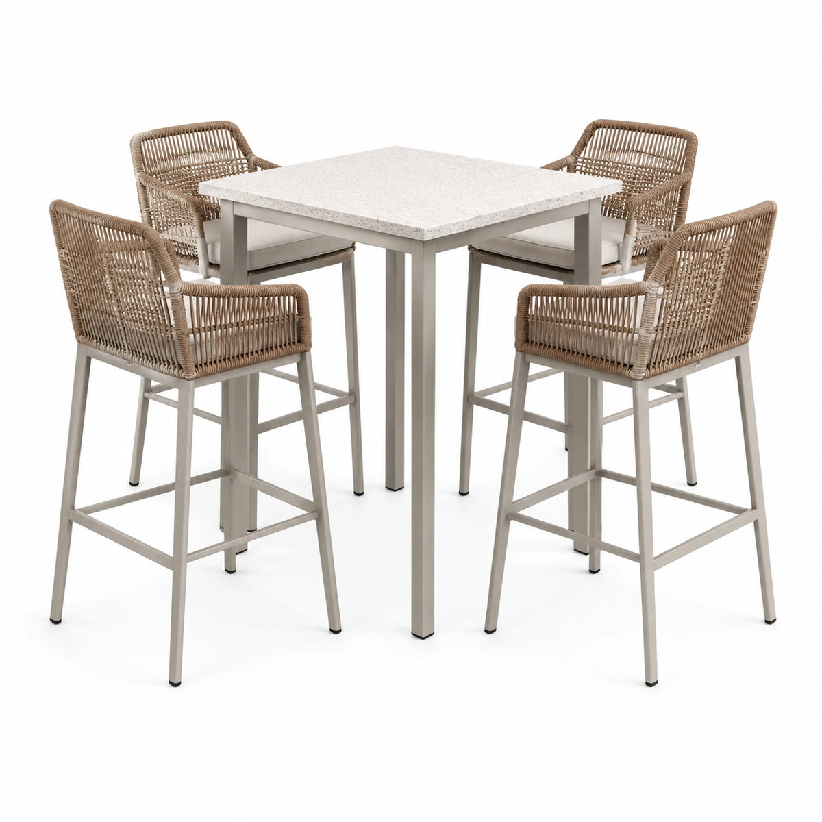 5-teiliges Barset mit Tisch 90 × 90 × 105 cm und 4 Barstühlen in Beige, Grau und Weiß