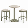 3-teiliges Bartisch-Set, Tisch Ø 70 × 105 cm mit 2 Hockern 40 × 40 × 75 cm, Olivgrün/Beige/Hellgrau