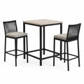 3-teiliges Bartisch-Set in Schwarz und Beige, Tisch 70 x 70 x 105 cm, Hocker 48 x 55 x 105 cm